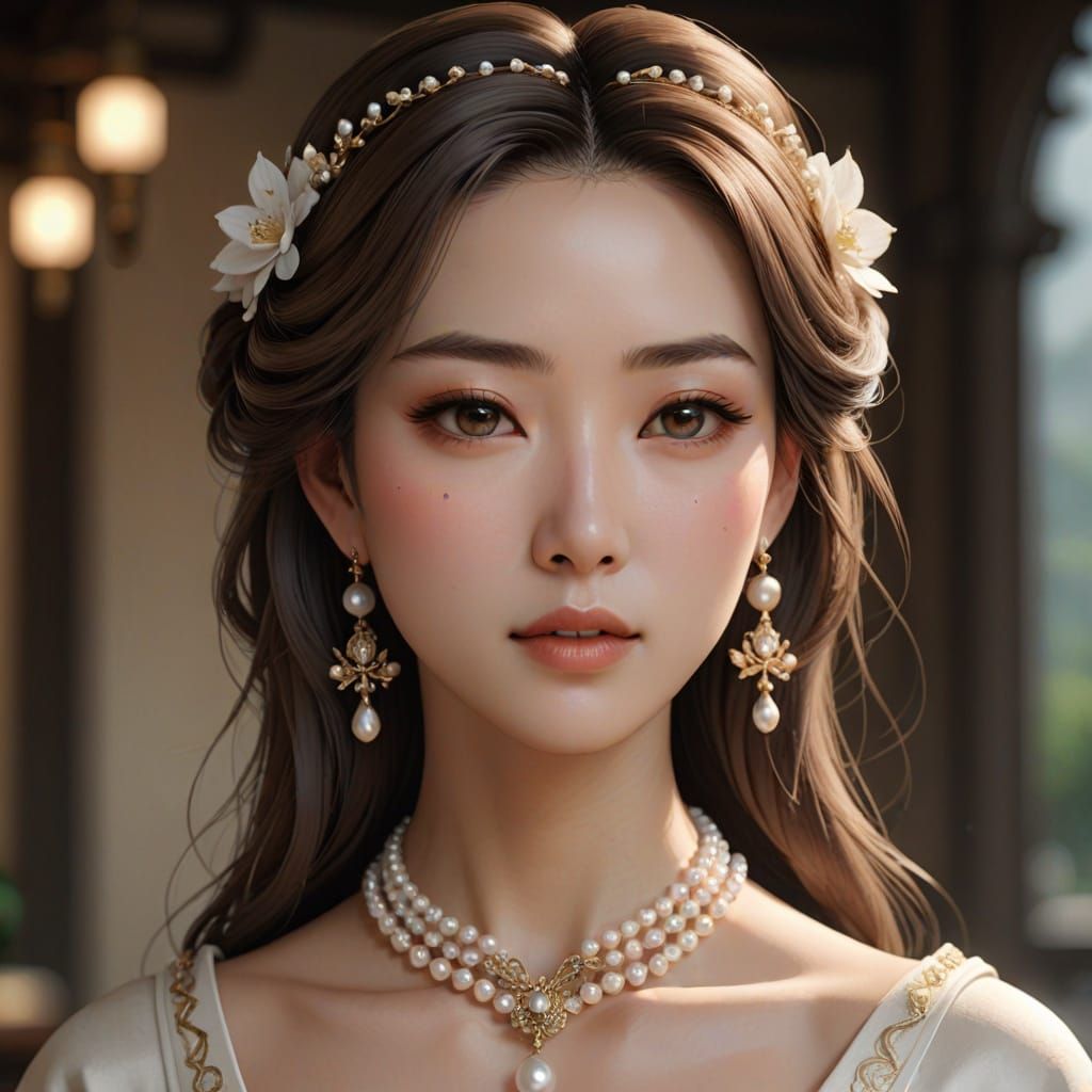 Elegant Anime Princess in Soft Earth Tones