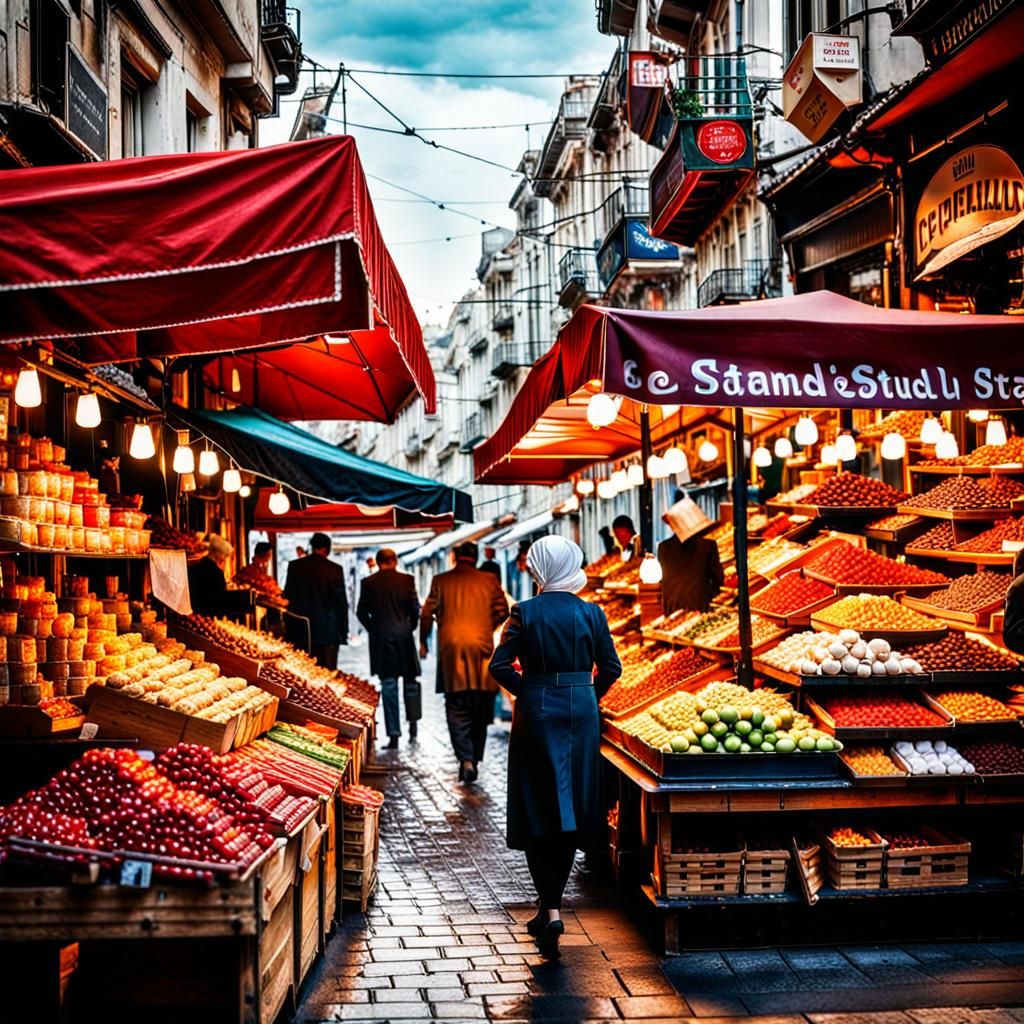 Vibrant Istanbul Market Scene with Energetic Vendors