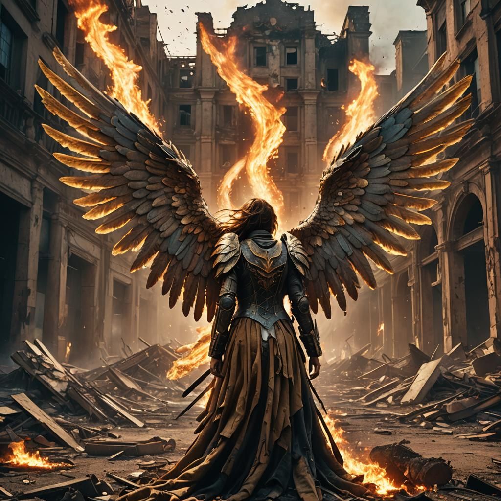 Angels Battle in Post-Apocalyptic Cityscape