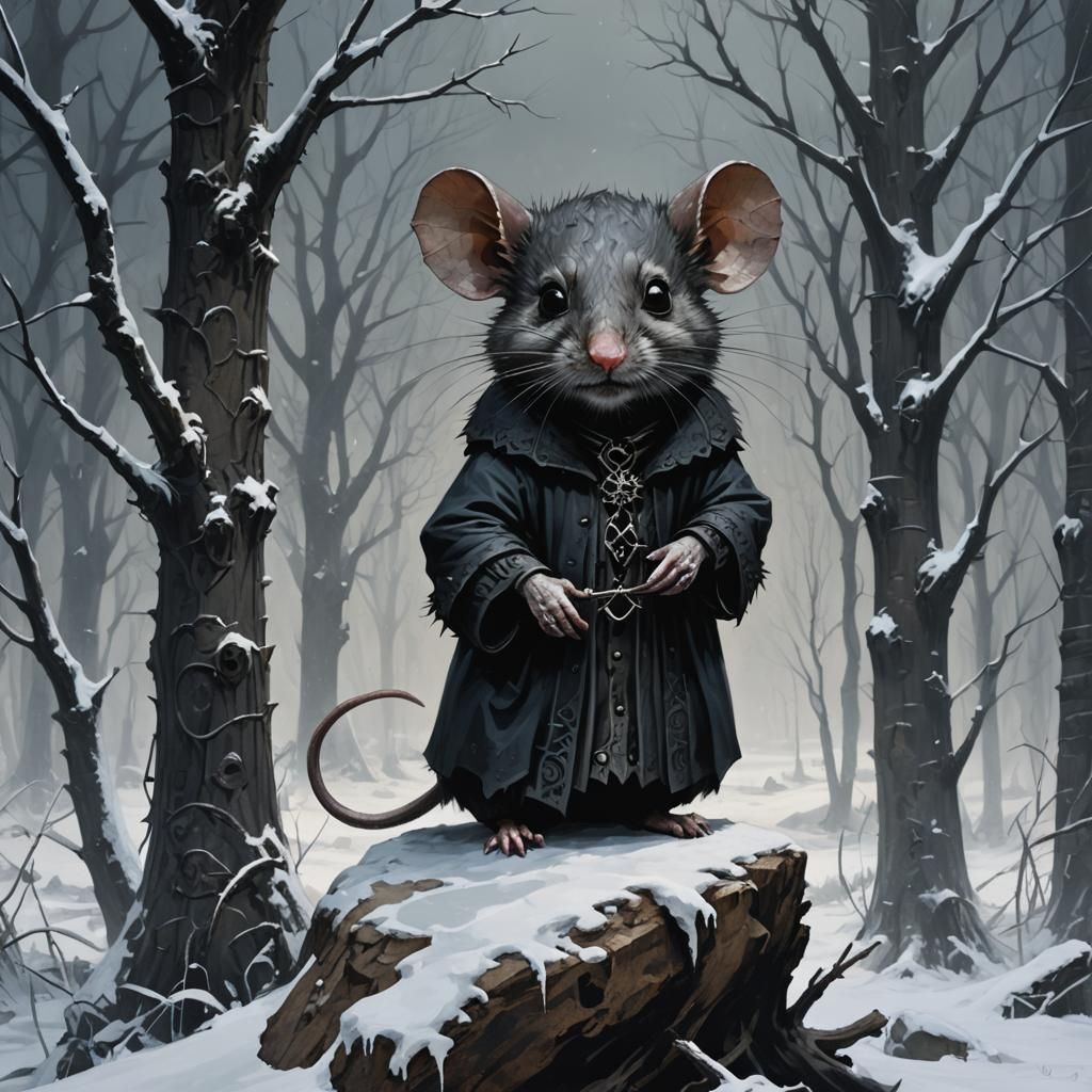 Gothic Winter Mouse in Sinister Dark Fantasy Style