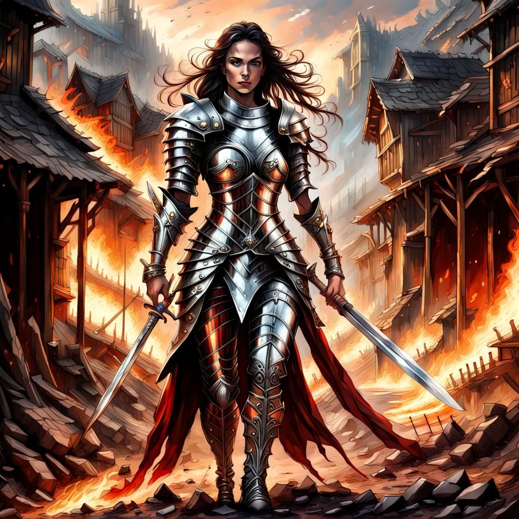 Dark Fantasy Warrior Woman in Chrome Armor