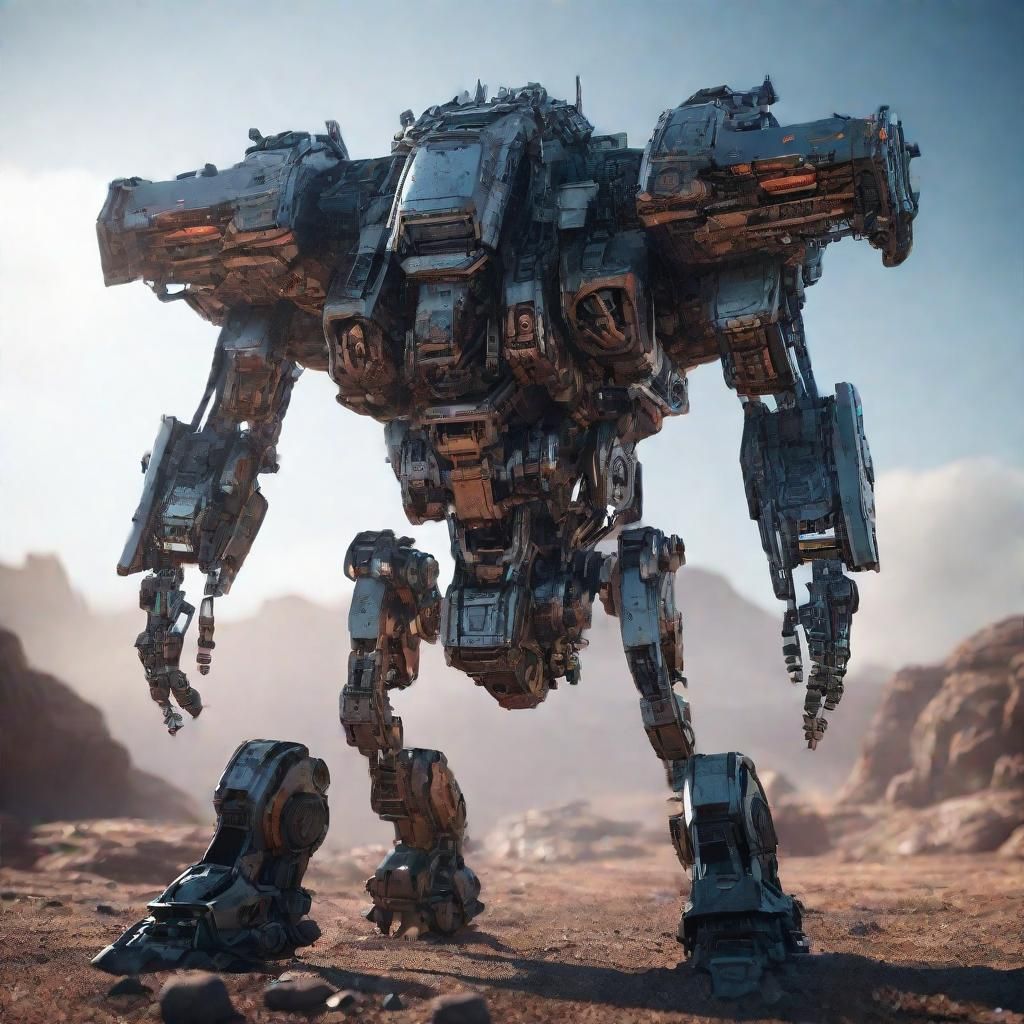 Futuristic Mech in Sci-Fi Landscape