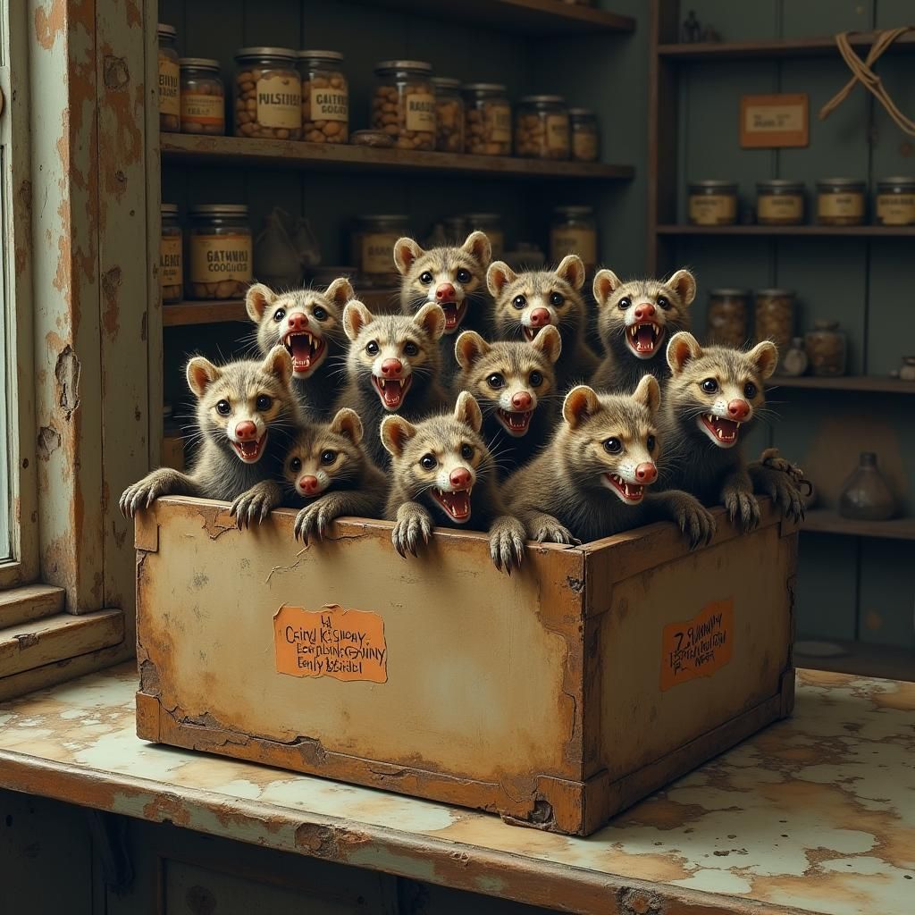 Crazed Weasels in Bakery Box, Gothic Horror Art