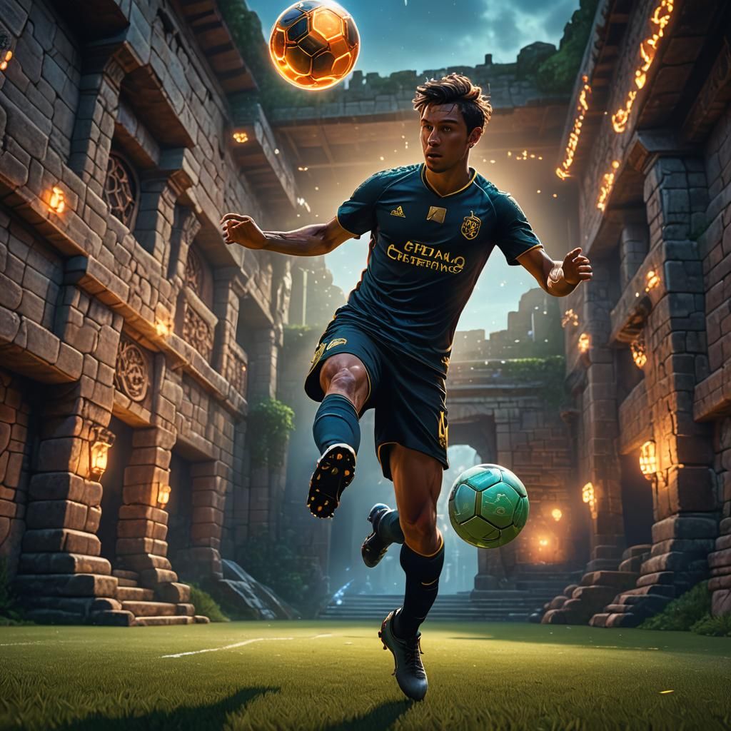 Mystical Soccer Player in Fantasy Stadium, Fantasy Realism