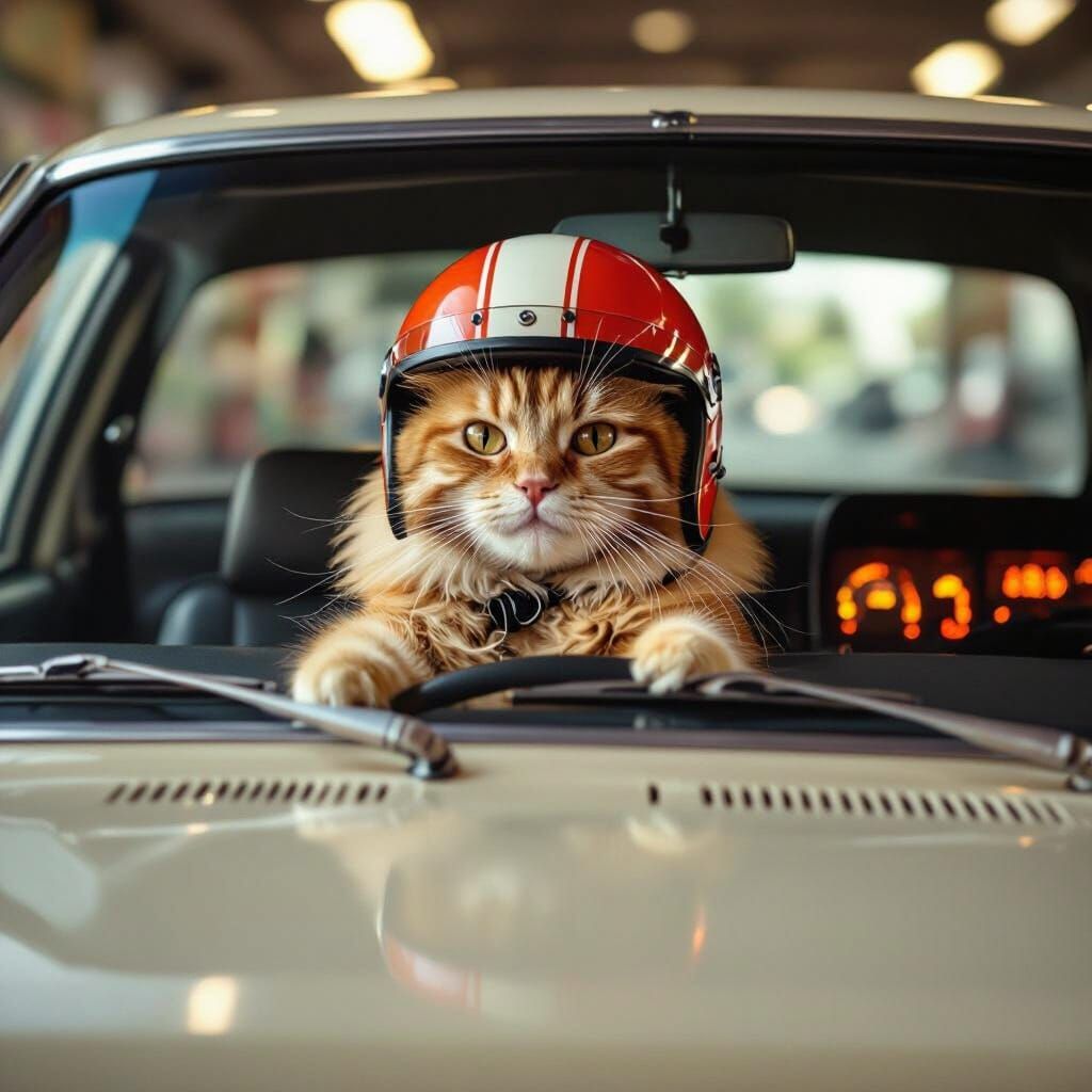 Ginger Cat in 80s Commodore Holden