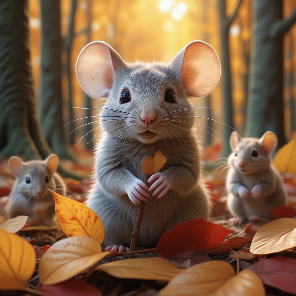 Mice Playing Hide and Seek in Autumn Leaves