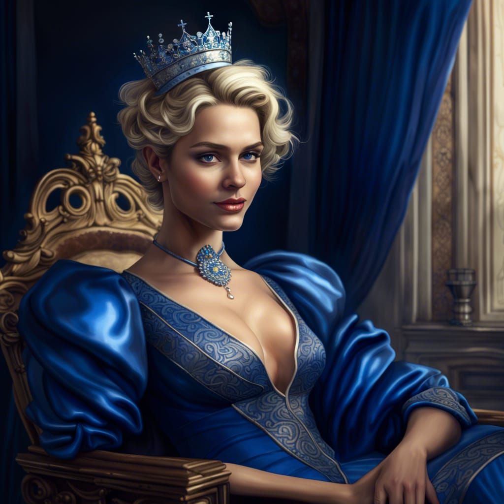 Sensuous Queen on Throne in Hyperrealistic Style