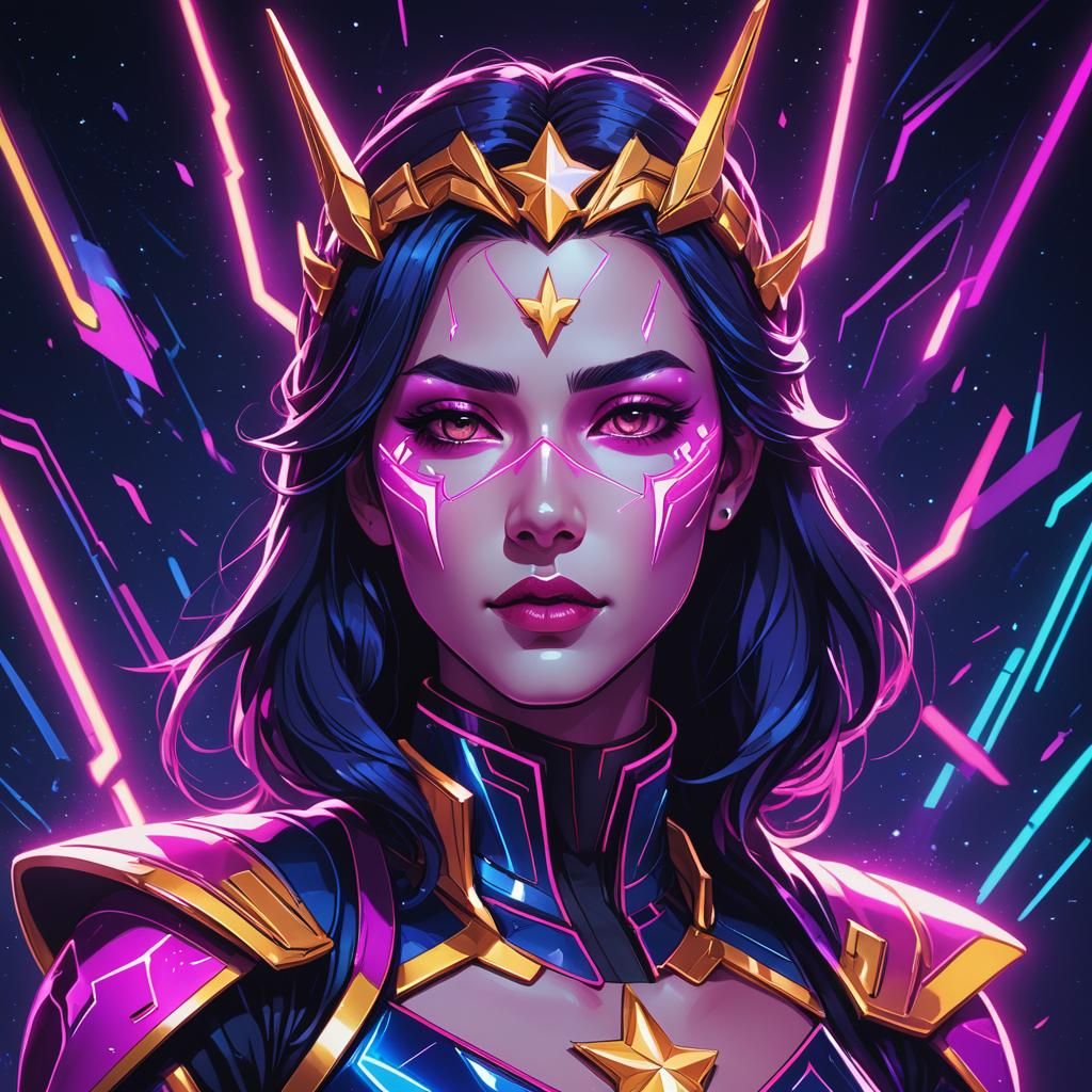 Jhin as Star Guardian in Neon Retro Synthwave Style