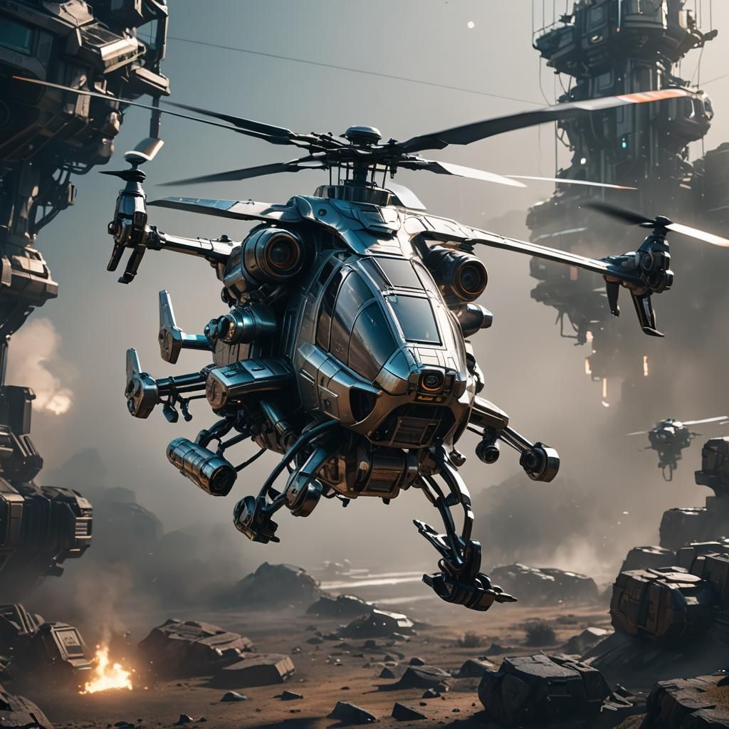 Futuristic Helicopter Concept Art in Blade Runner Style
