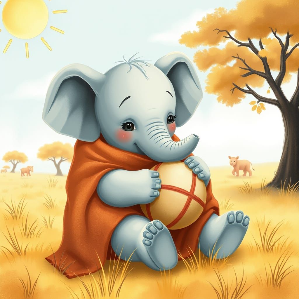 Whimsical Elephant Baby at Play in Sunny Savannah
