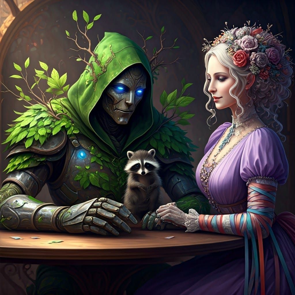 Metal Construct and Woman with Raccoon, as Splash Art