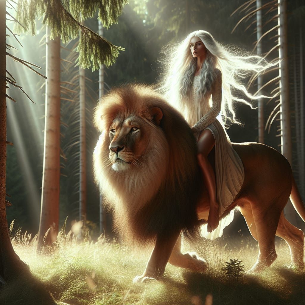 Woman Rides Lion in Untouched Wilderness