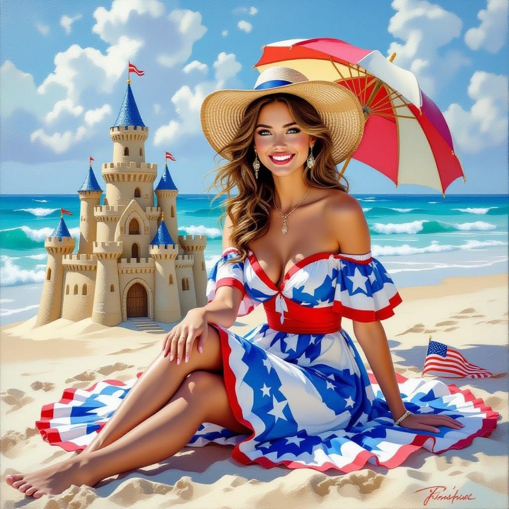 lady   with beautiful clear blue eyes celebrating on the 4th...