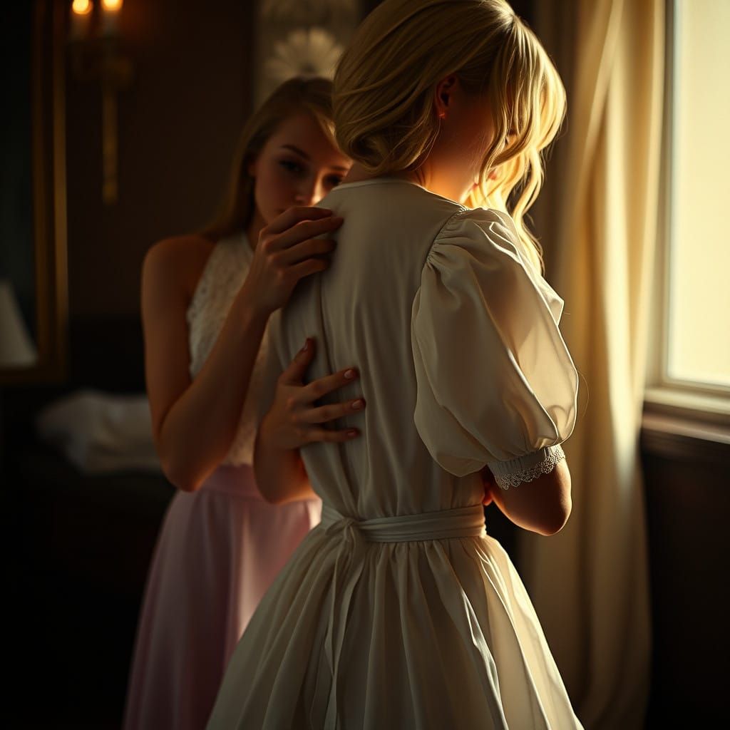 Mother Tenderly Dresses Her Crossdressing Son in a Vibrant B...