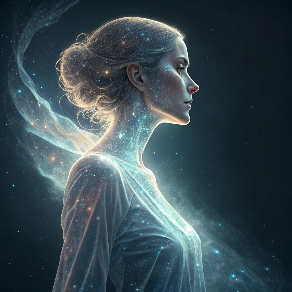 Ethereal Holographic Woman in Transparent Display