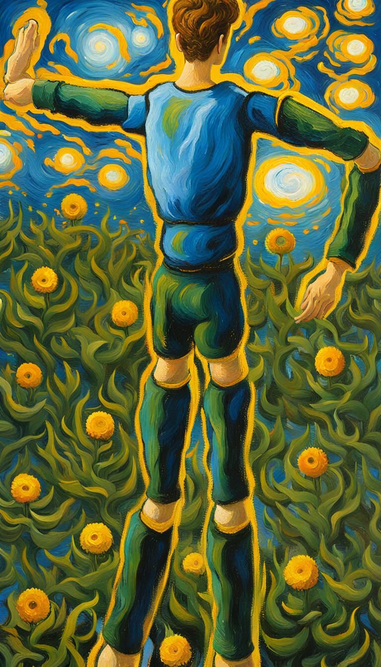 Sunflower Field Under Starry Sky in Expressionist Style