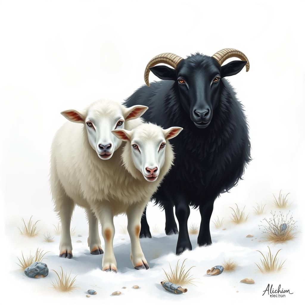 Election Sheep Allegory: Black Sheep, White Sheep, Wolf