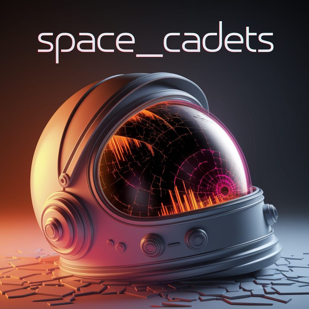 Digital Art of Shattered Astronaut Helmet with Glitching Vis...