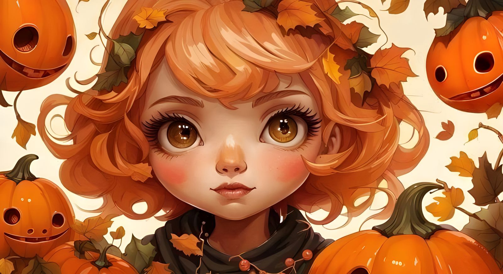 Adorable Pumpkin Girl Portrait in Fantasy Art Style