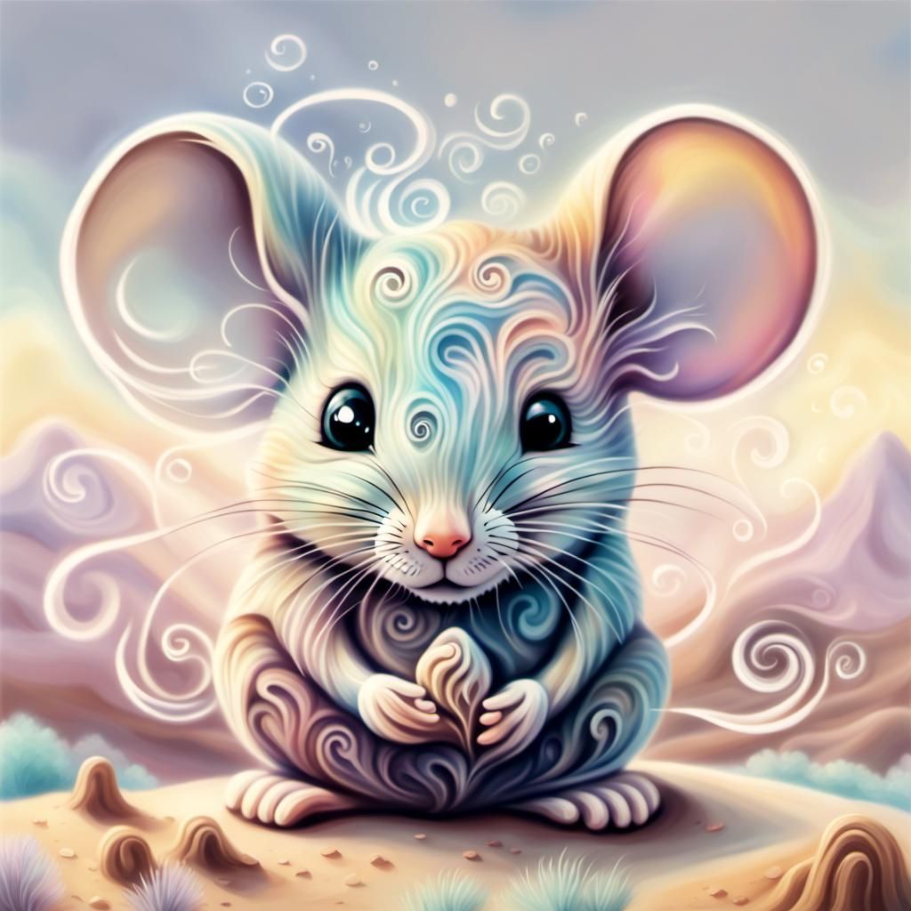 Pastel Smoke Mouse in Desert Landscape