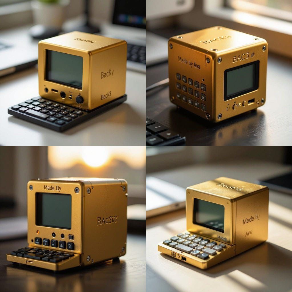 Golden Cube with Screen and Keyboard, Desk Display