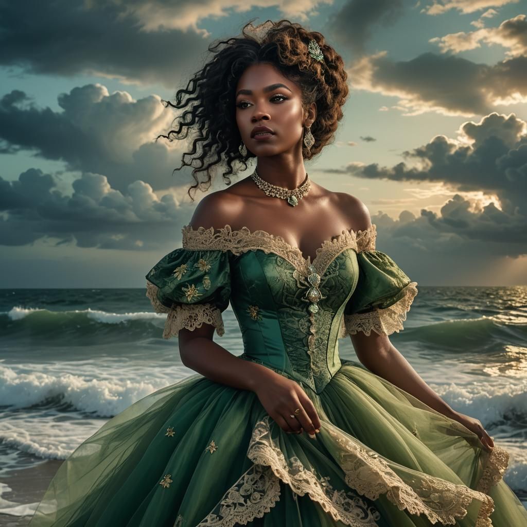 Victorian Woman at Sea: A Digital Pre-Raphaelite Painting