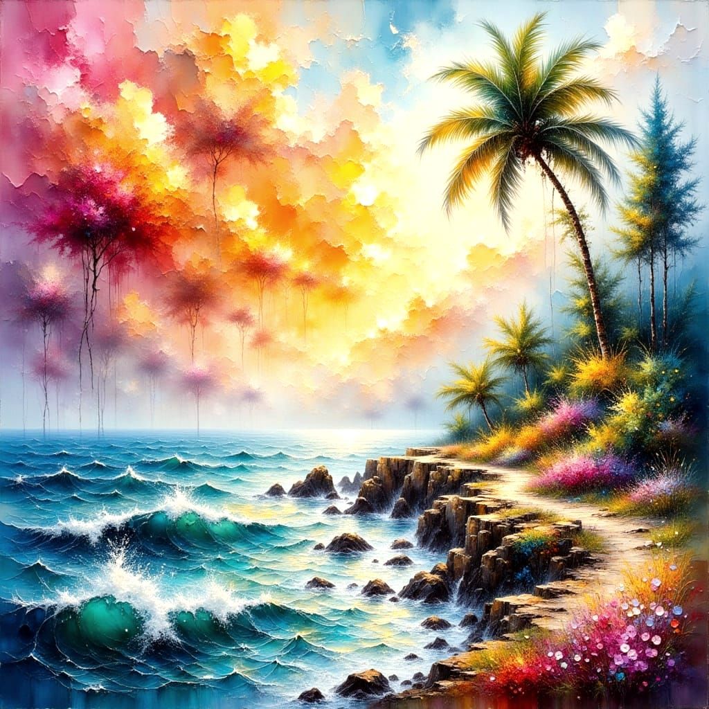 Abstract Watercolor and Ink Dreamscape with Soft Bokeh