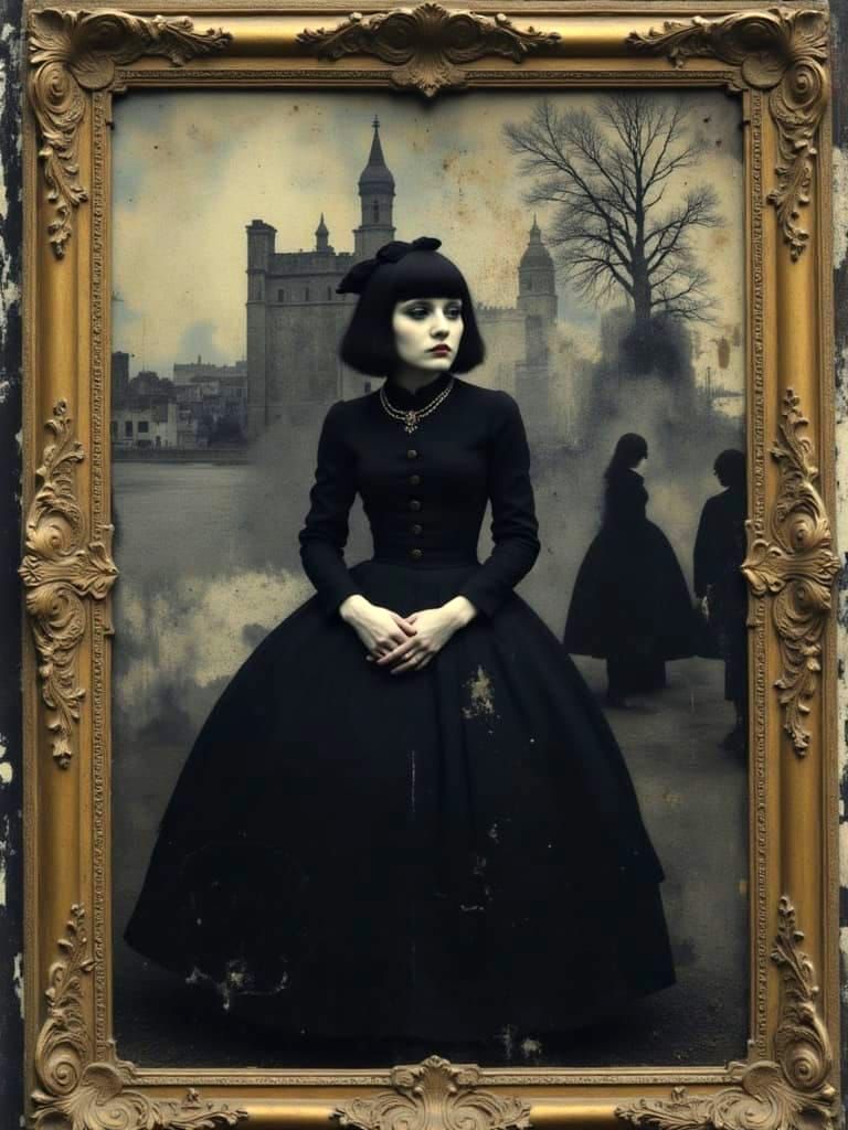 Gothic Girl Portrait in Gilded Frame