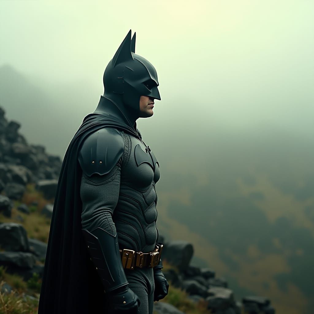 Batman in Medieval Britain: A Cinematic Film Still