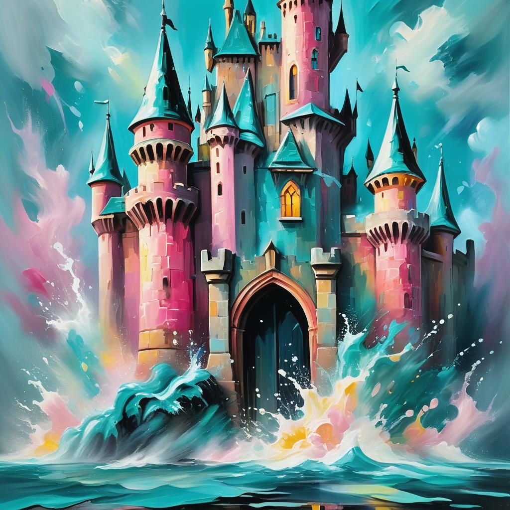 Aqua Castle Monster in Neo-Impressionist Style