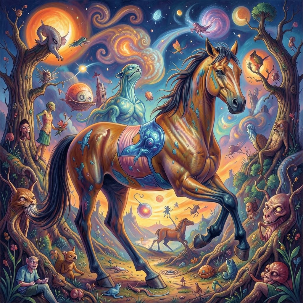 Surreal Human-Horse Hybrid in Dreamlike Style
