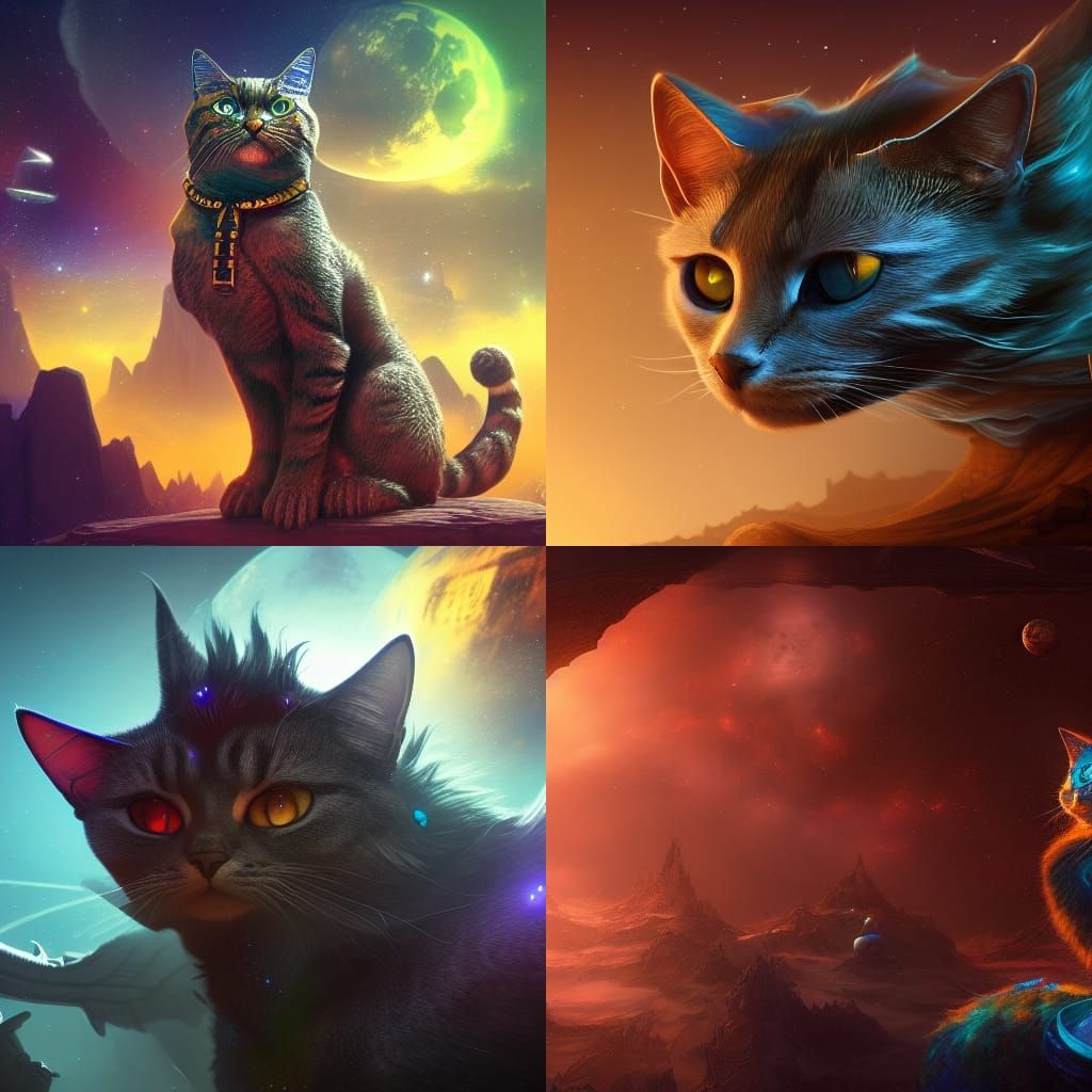 Space Cat in Detailed Matte Painting Style