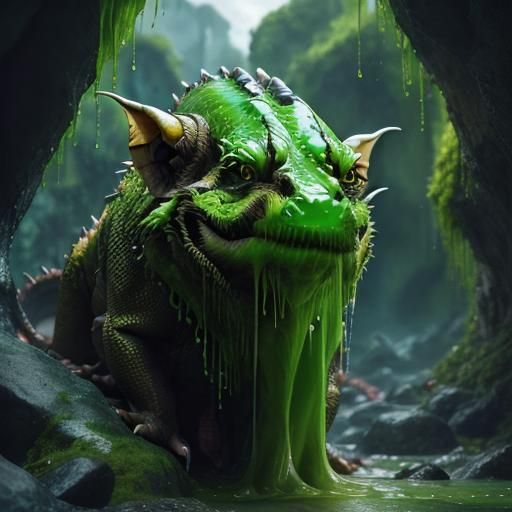 Slimy Dragon on Rock: AI-Generated Image