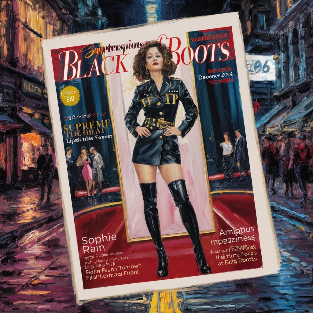 Glamorous Magazine Cover in Neo-Impressionist Oil Painting S...