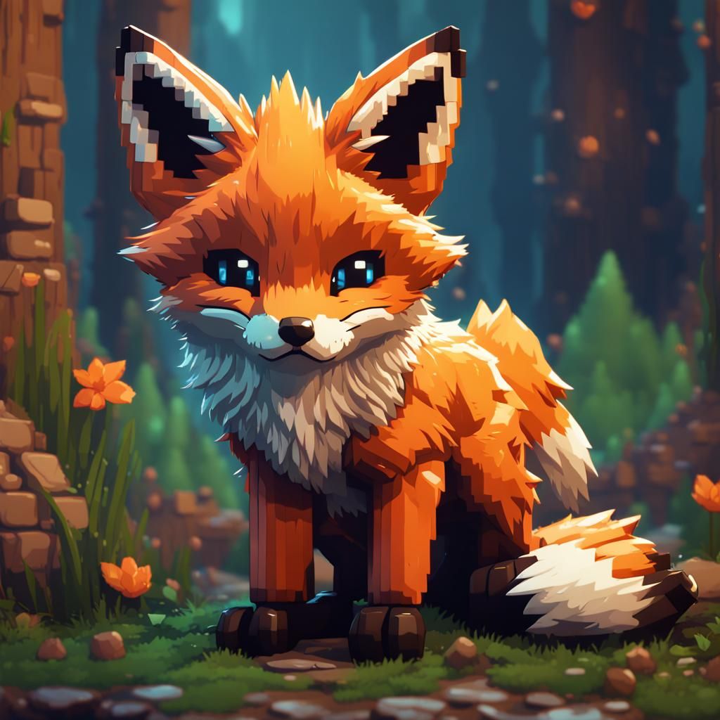 Cute Fox Cub in 8-Bit Game Style