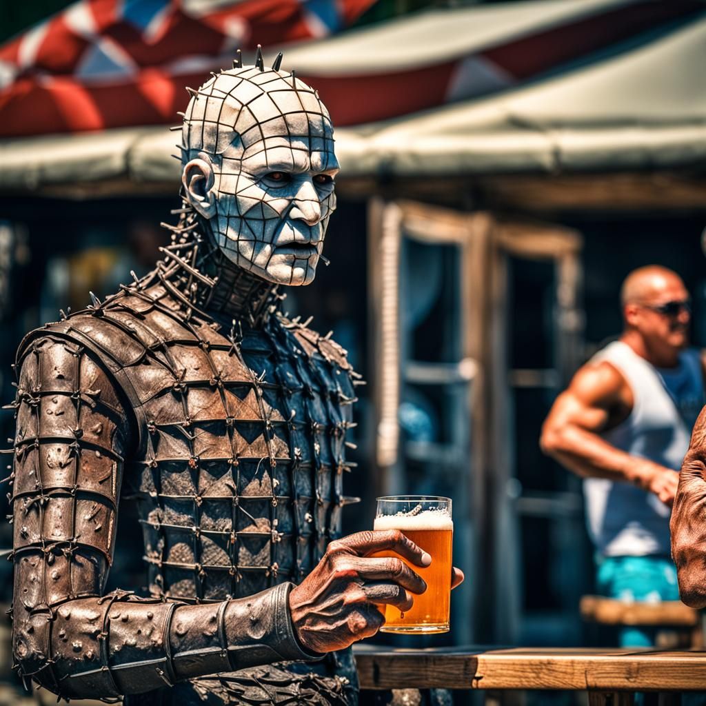 Hyperrealistic Pinhead Vacationing at Spring Break Bikini Co...