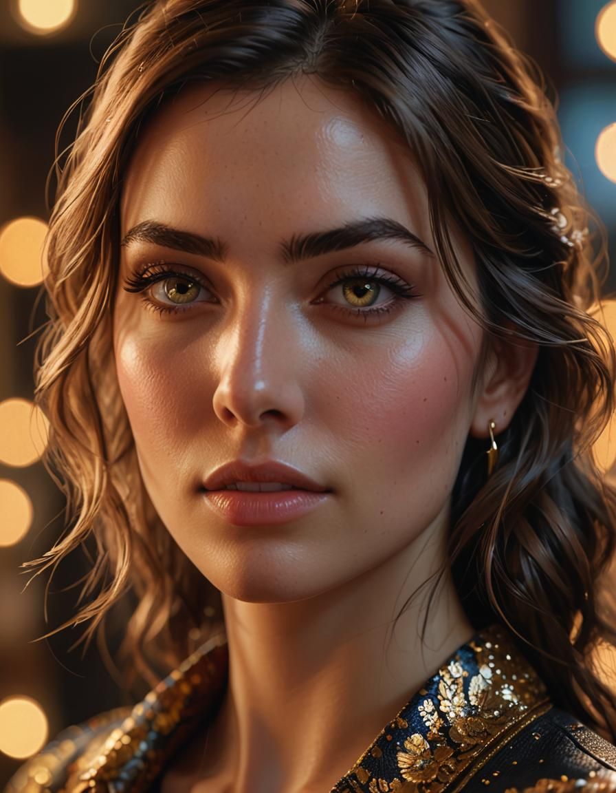 Hyperrealistic Portrait: Young Woman's Gaze in Vivid Colors