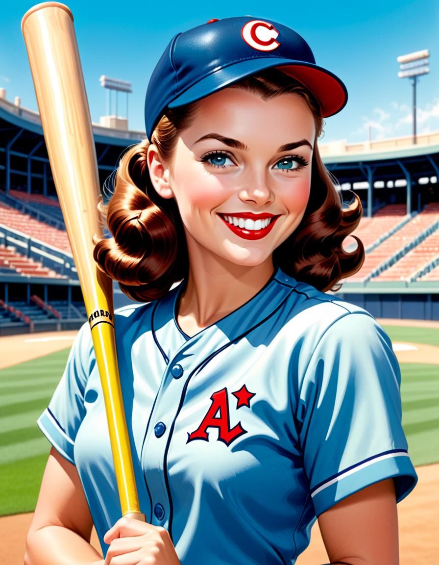 1940s Baseball Pinup in Comic Book Style