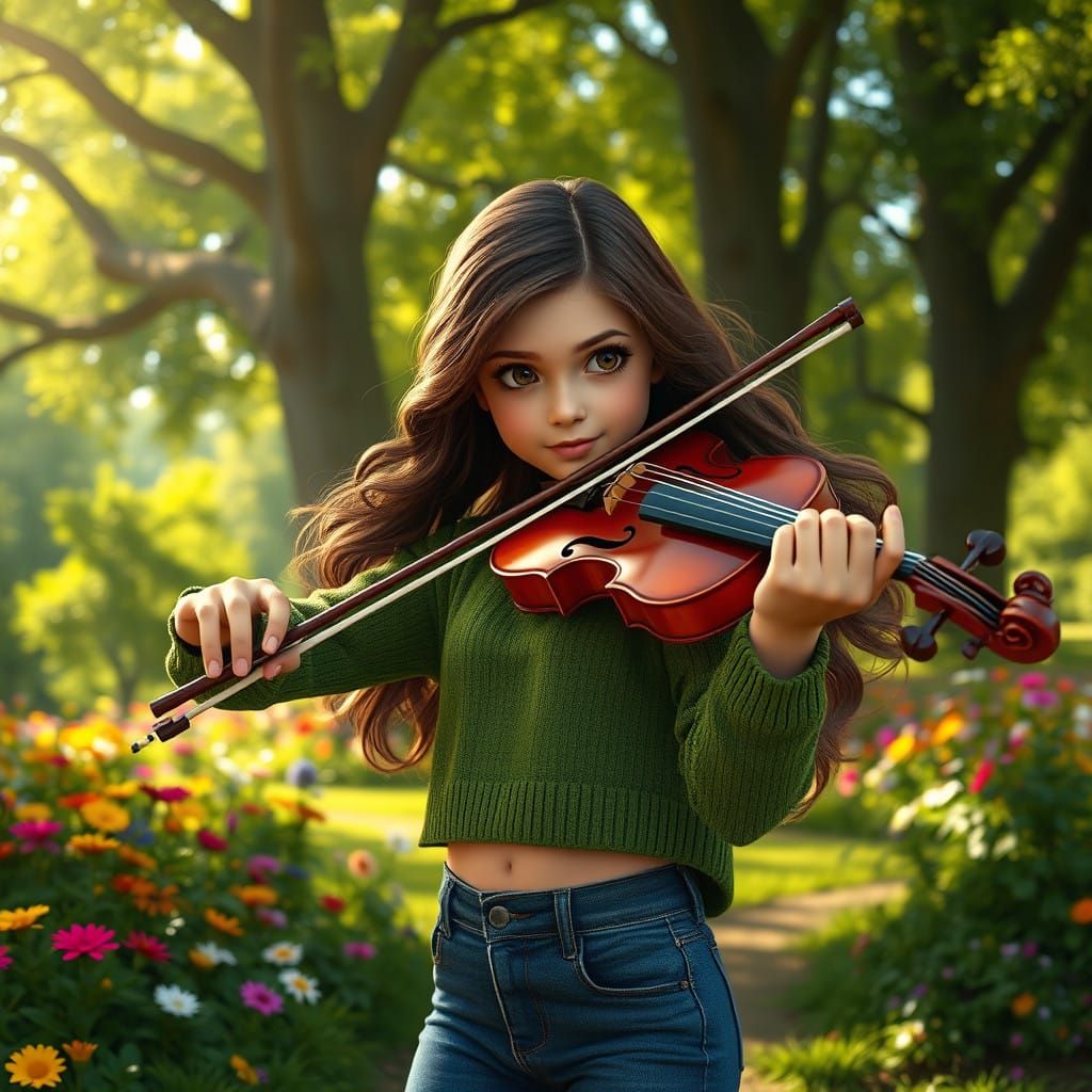 Youthful Violinist in a Whimsical Park
