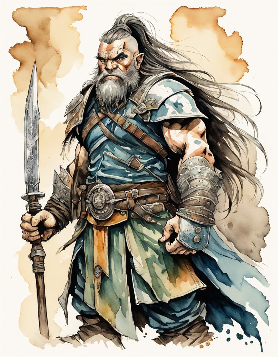 Fierce Dwarf Warrior Portrait in Lodoss War Style