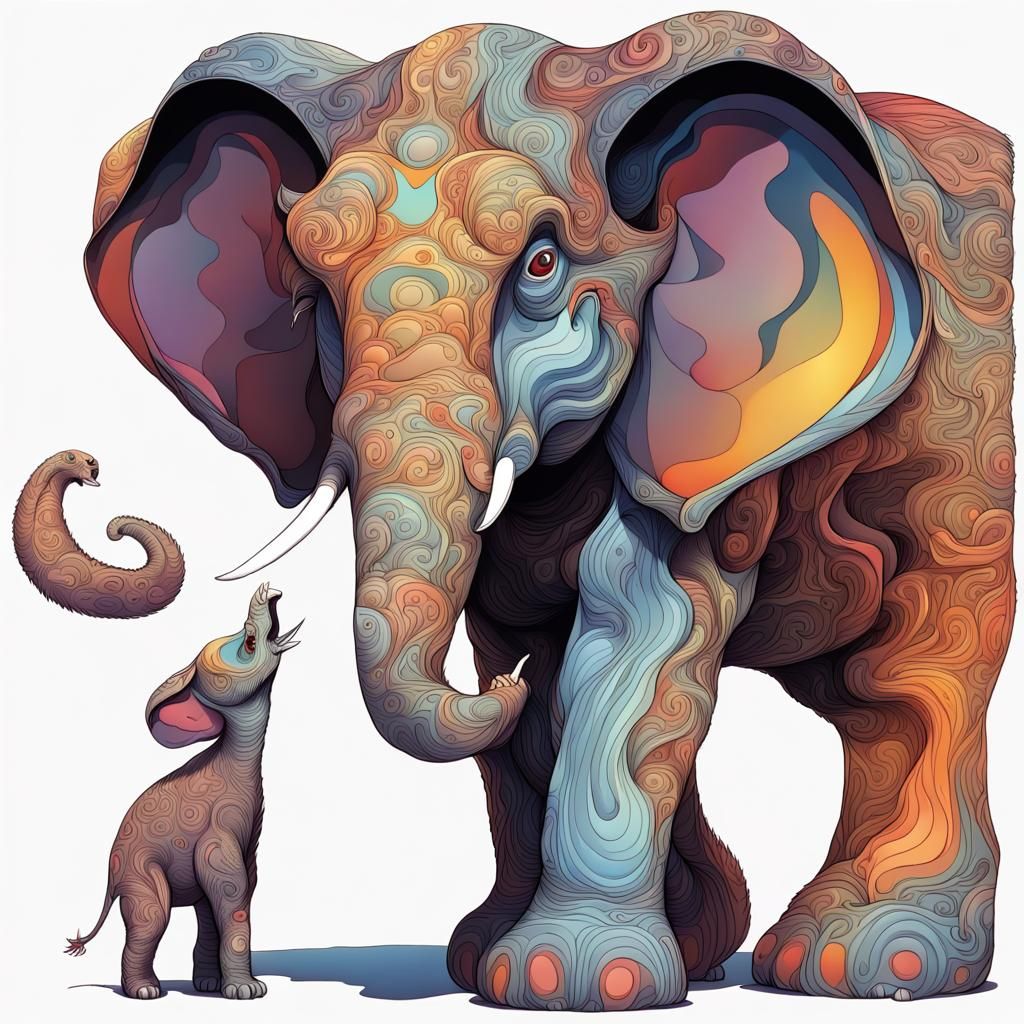 Gigantic Cat and Tiny Elephant in Fury Style