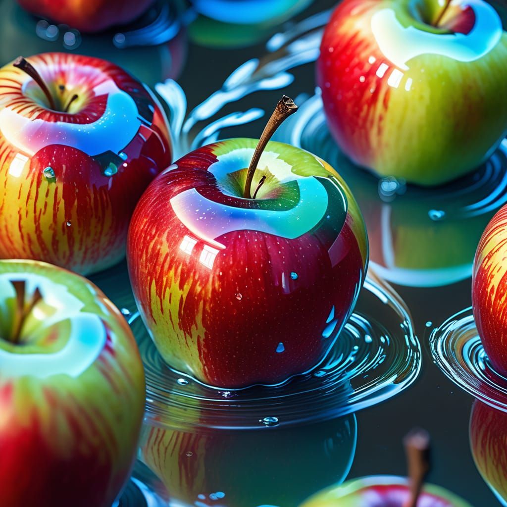 Ethereal Apples in Iridescent Liquid