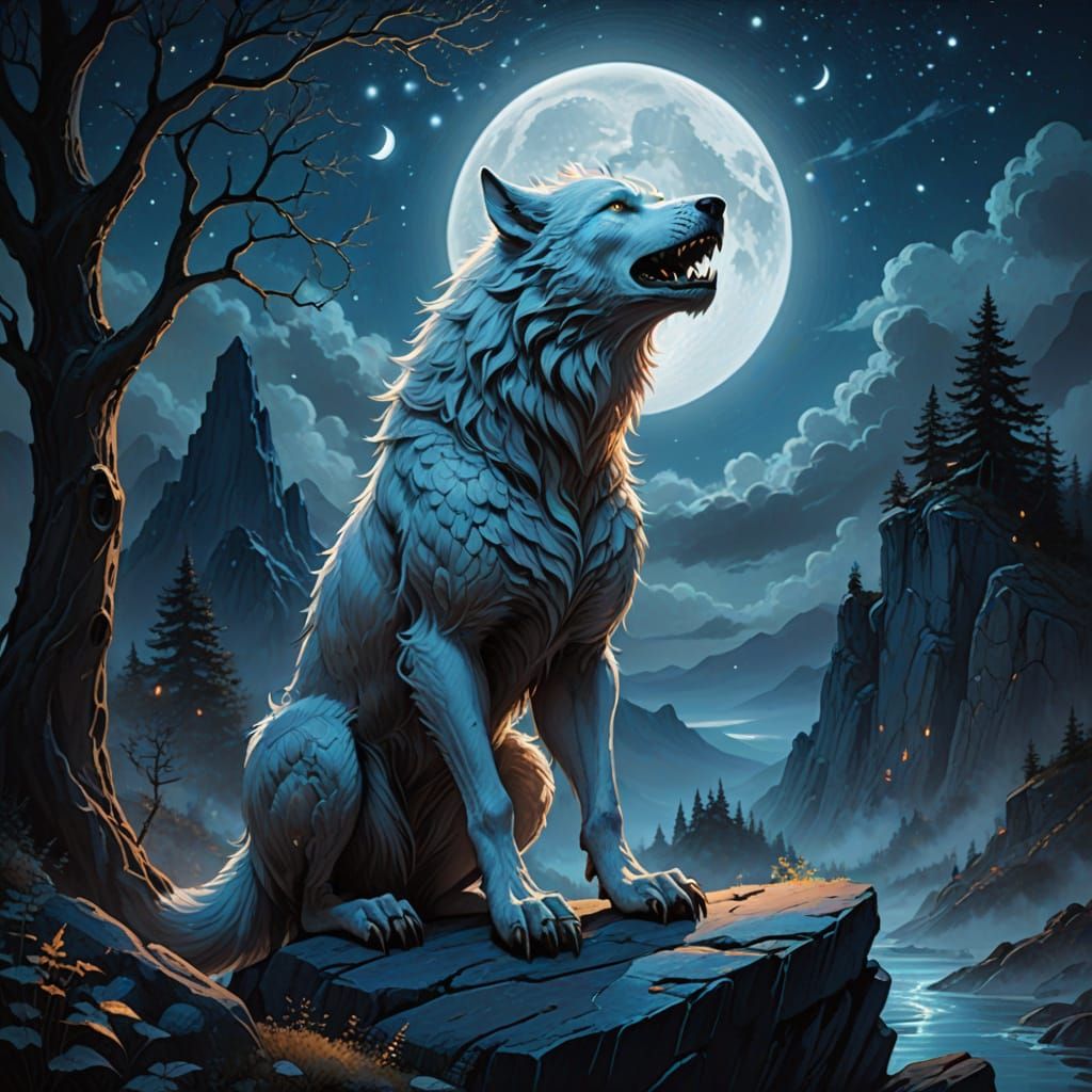 Moonlit Werewolf in Ethereal Brushstrokes