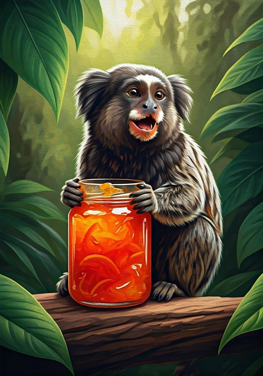 A marmoset eating marmalade