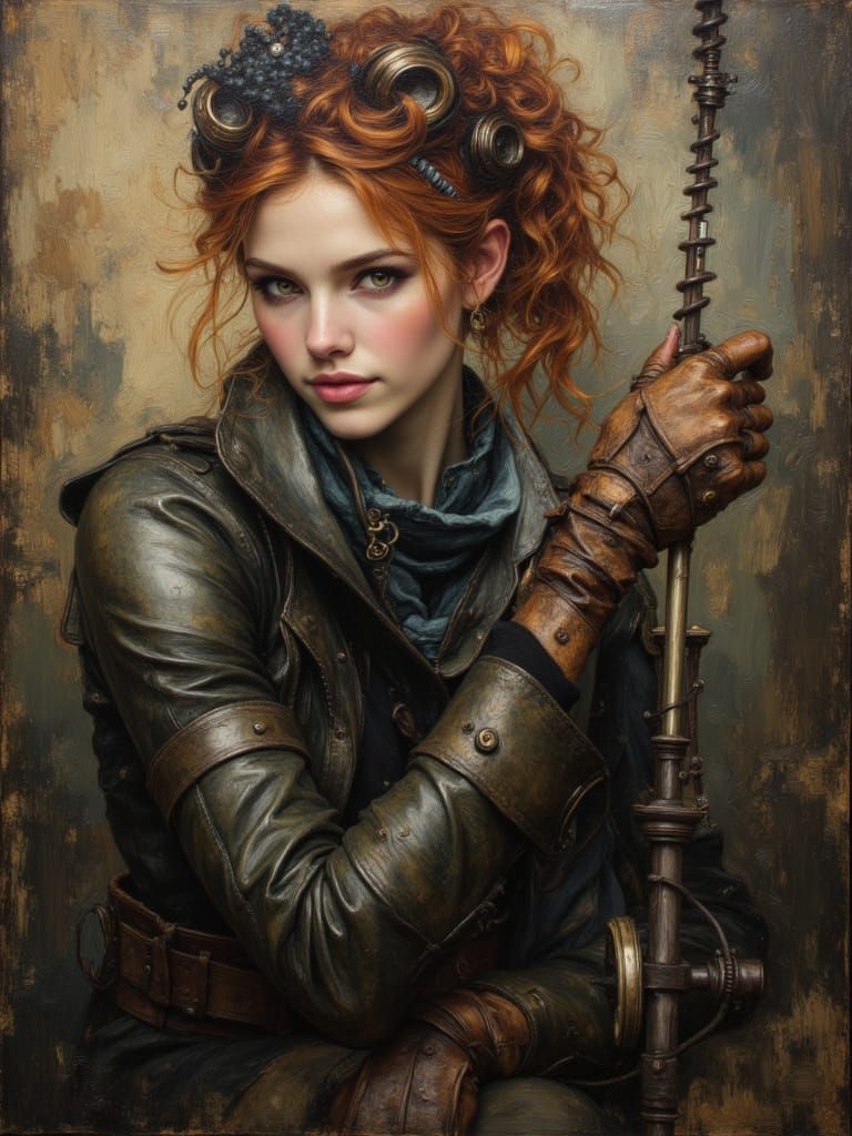 Steampunk Engineer Portrait in Impasto Oil Painting Style