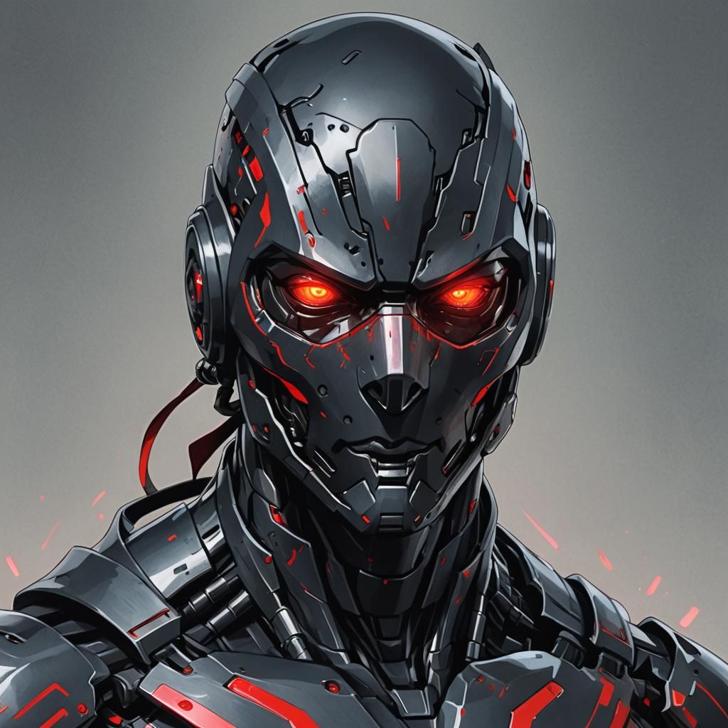 Cyborg Ninja Portrait in Cel-Shaded Anime Style