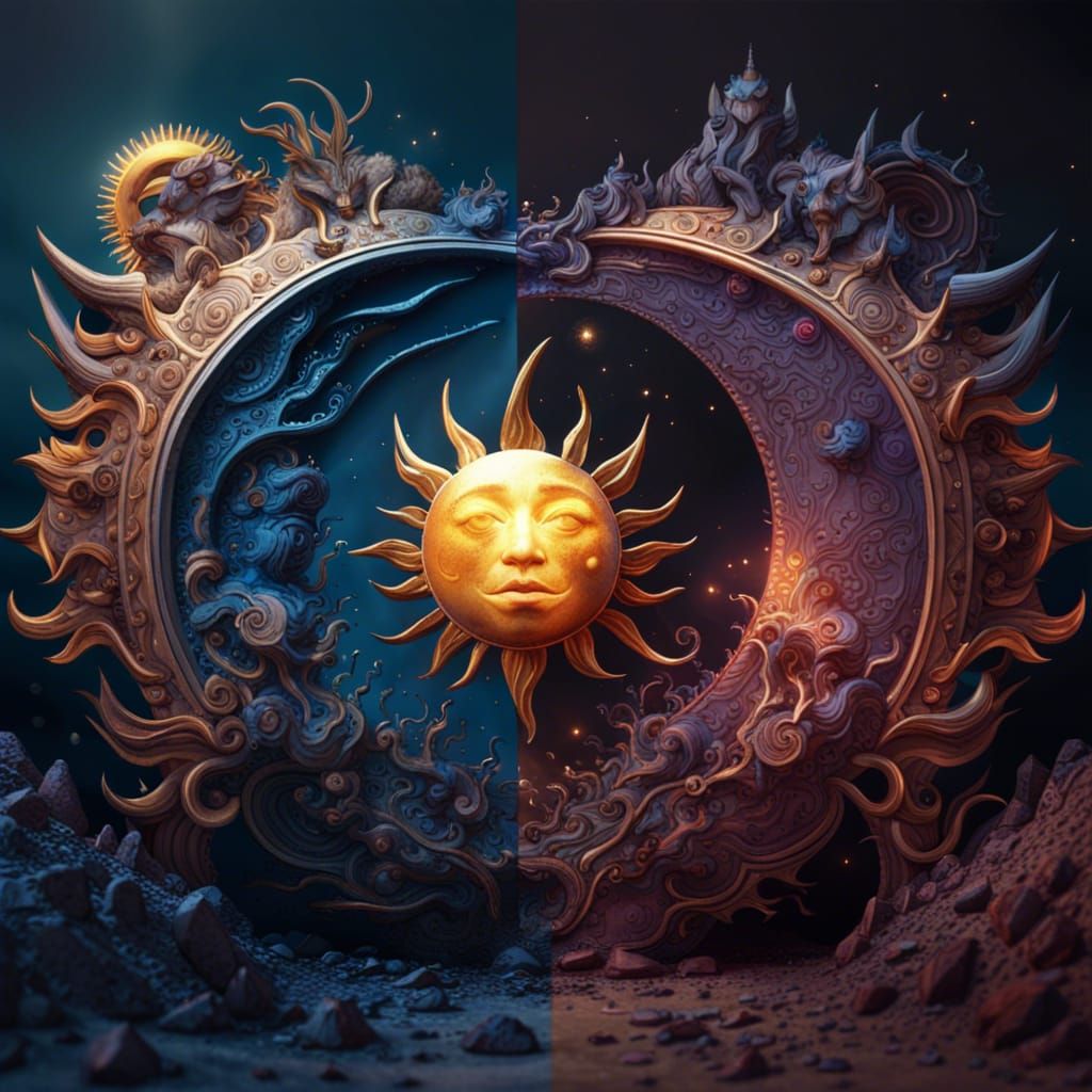 Fantastical Sun and Moon Matte Painting