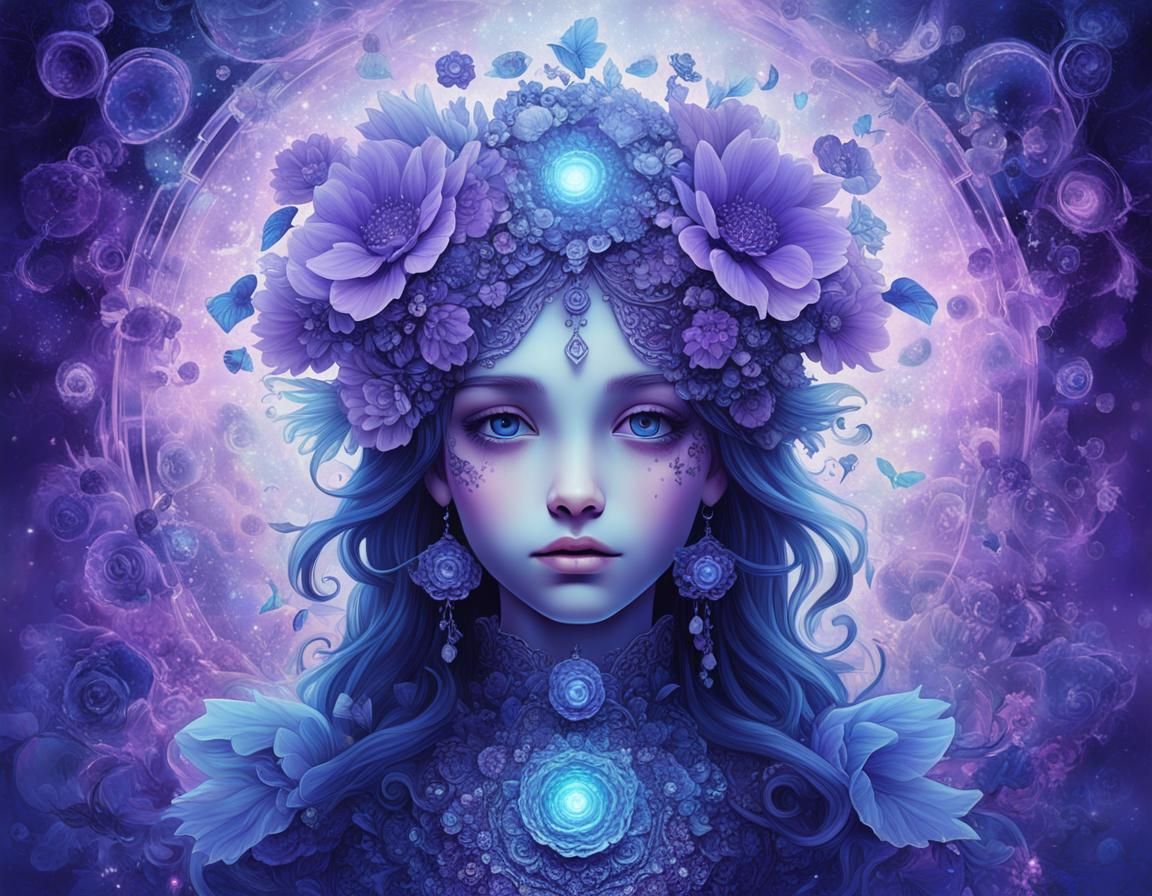 Ethereal Little Princess in Abstract Floral Art