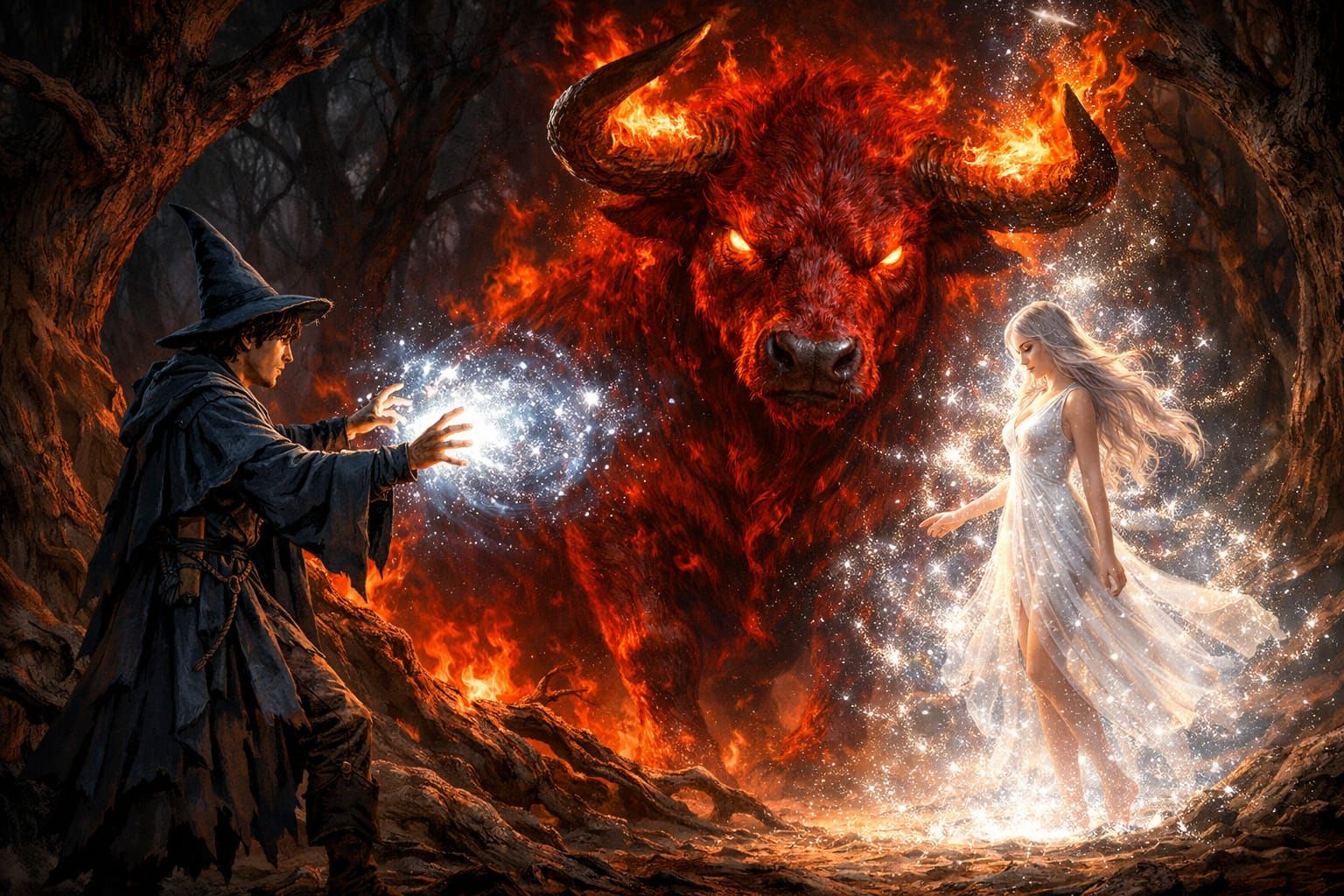 Fantasy Concept Art: Red Bull, Wizard, and Unicorn Transform...