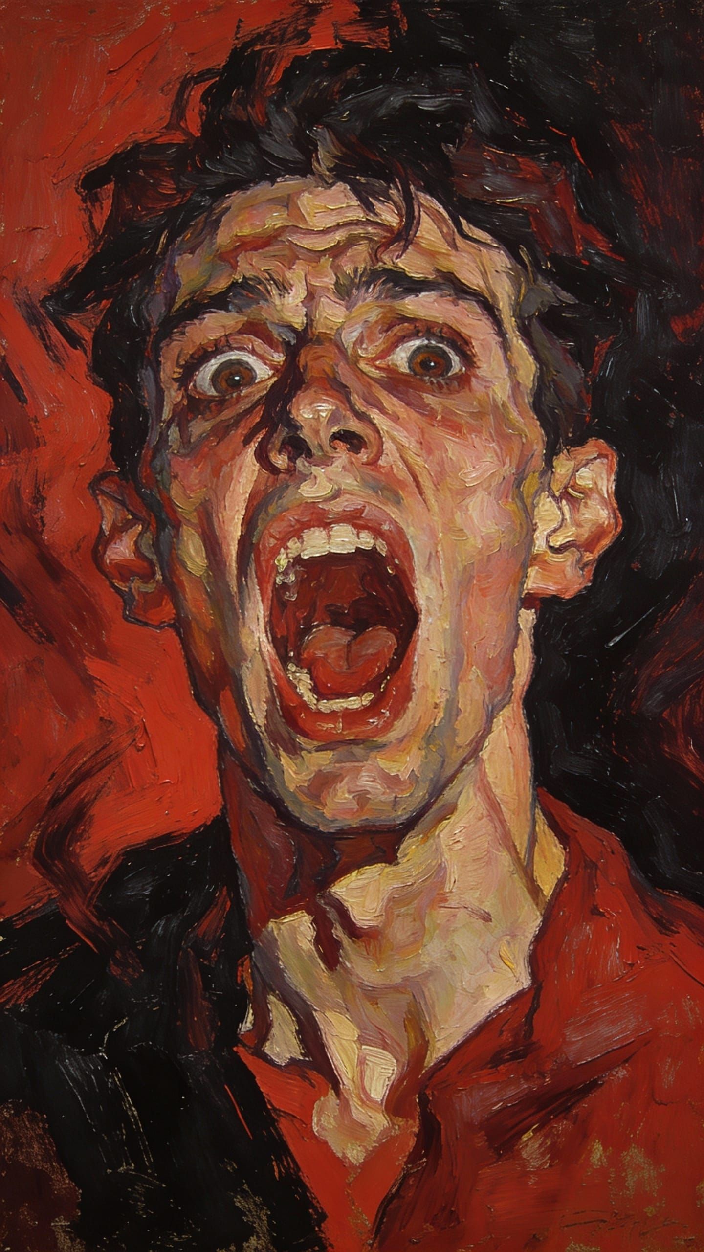 Intense Expressionist Scream Portrait in Crimson